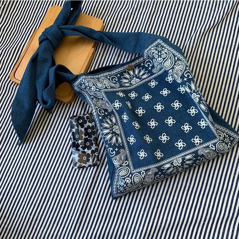 Geometric Denim Shoulder Bag Women Canvas Casual Tote