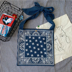 Geometric Denim Shoulder Bag Women Canvas Casual Tote