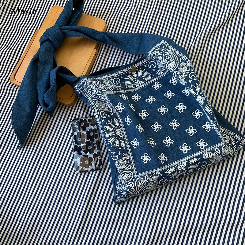 Geometric Denim Shoulder Bag Women Canvas Casual Tote