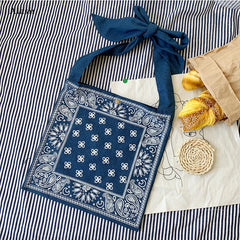 Geometric Denim Shoulder Bag Women Canvas Casual Tote