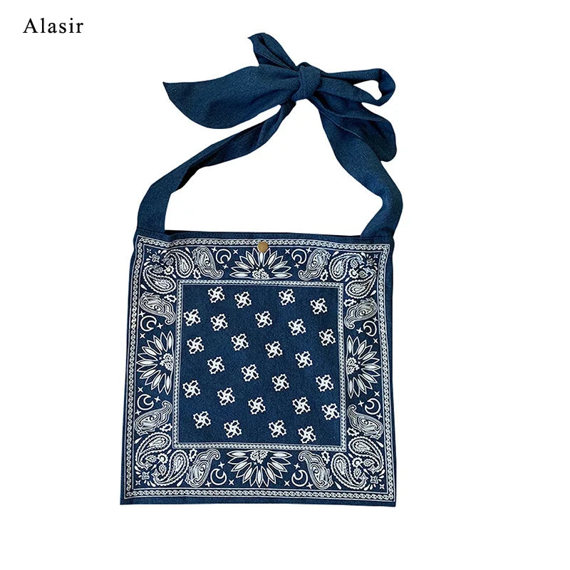 Geometric Denim Shoulder Bag Women Canvas Casual Tote
