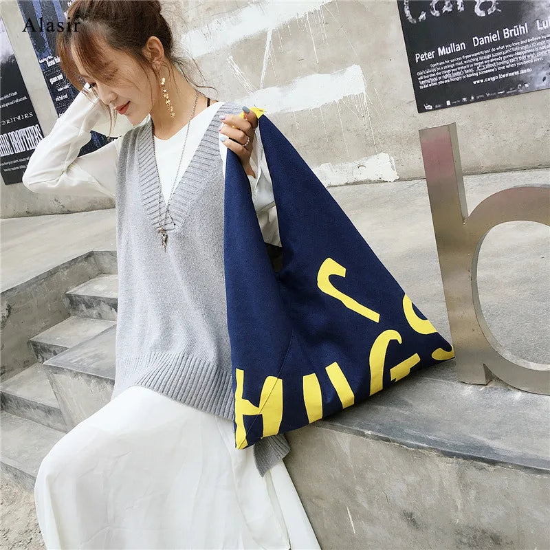 Letter Shoulder Bag Art Canvas Tote Bag Women Handbags