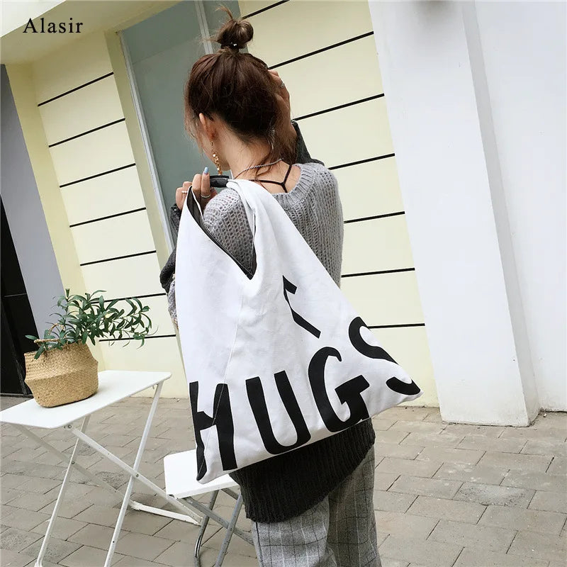 Letter Shoulder Bag Art Canvas Tote Bag Women Handbags