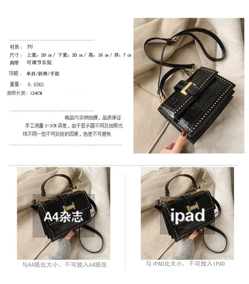 Retro Rivet Messenger Bag Wave Version Women Shoulder Small Square Bag