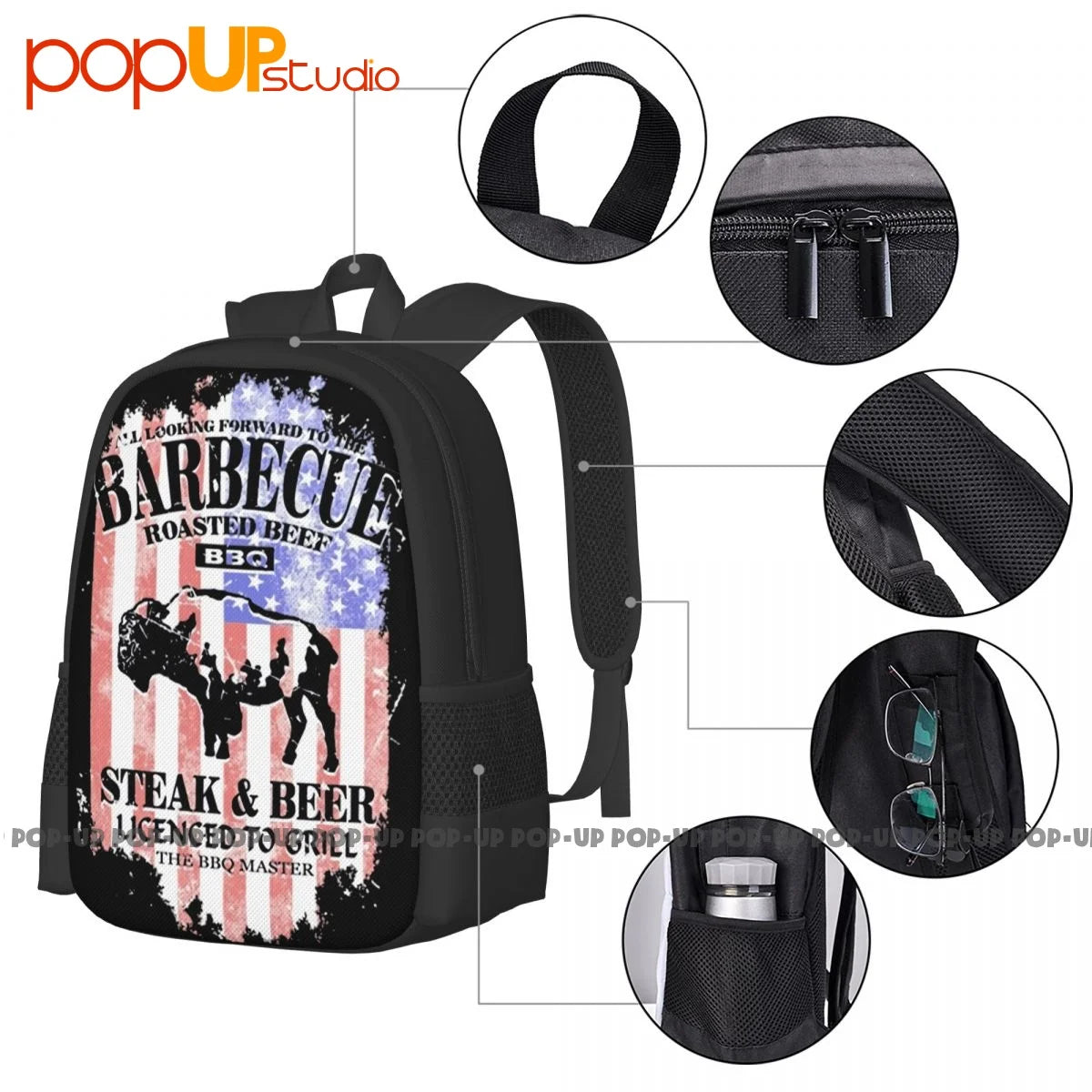 American Bbq Steak & Beer Licenced To Grill Backpack
