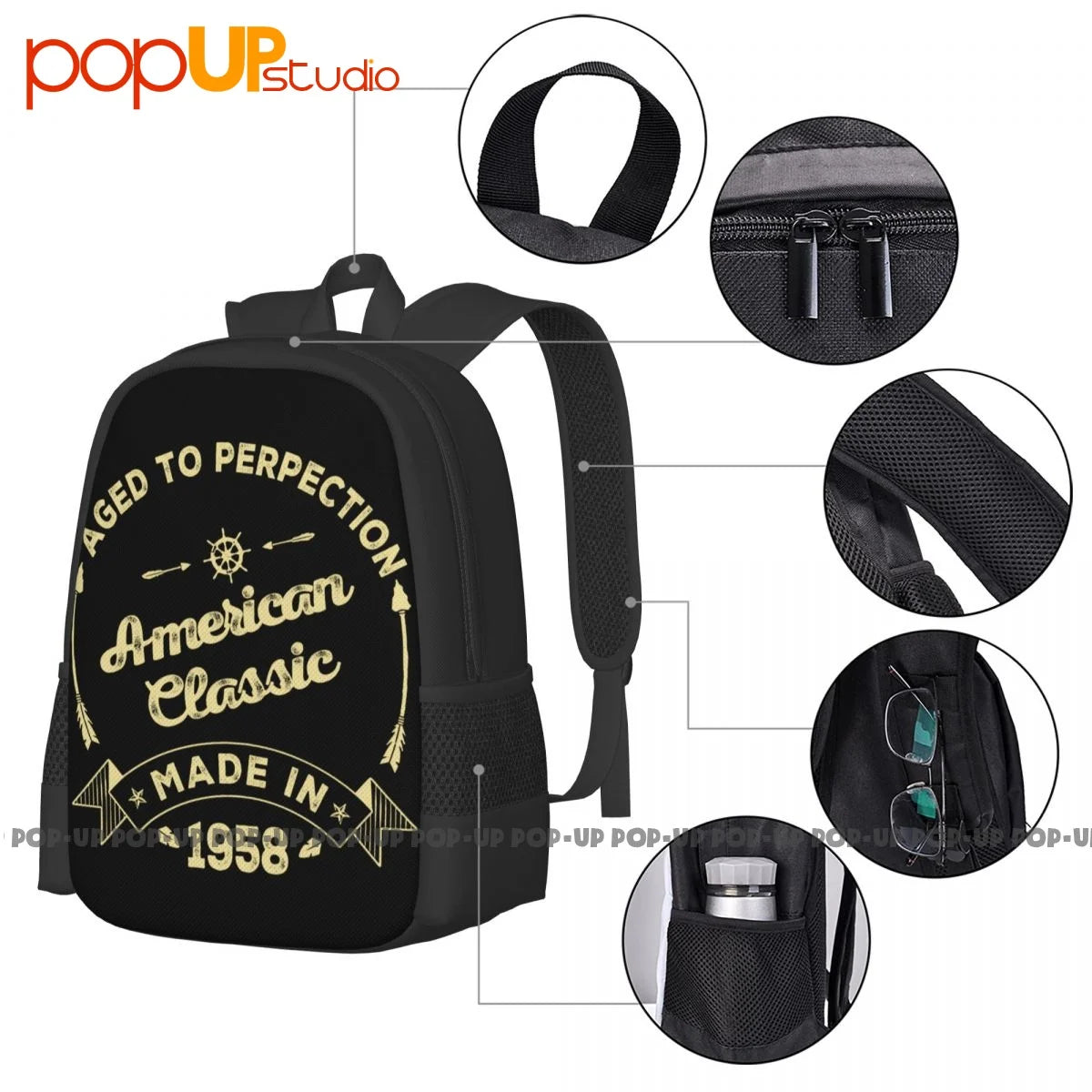 1958 American School Style Backpack Large Capacity Sports Clothes Backpack