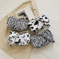 Animal Print Canvas Shoulder Bag Vintage Ladies Small Purse Handbags