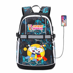 Anime Cuphead USB Backpack Student Schoolbag Travel Laptop Bag
