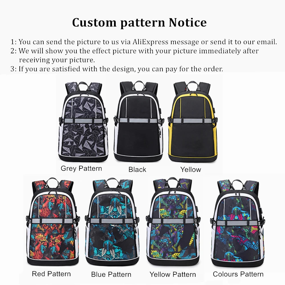 Anime Cuphead USB Backpack Student Schoolbag Travel Laptop Bag