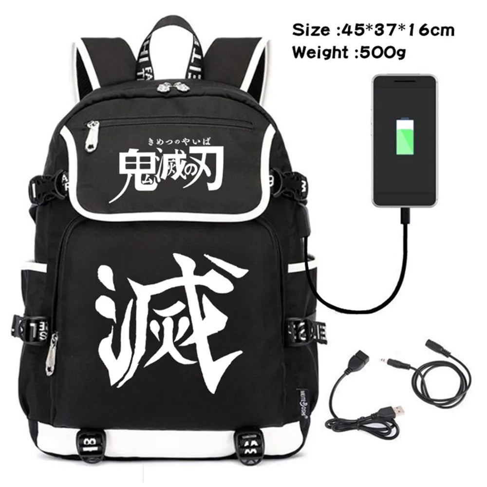 Demon Slayer Kimetsu no Yaiba Canvas Backpack with USB Charging