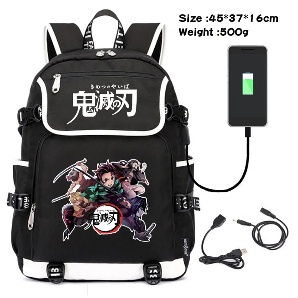 Demon Slayer Kimetsu no Yaiba Canvas Backpack with USB Charging