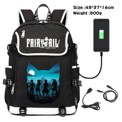 Anime Fairy Tail Canvas Backpack USB Charging Schoolbag