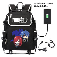 Anime Fairy Tail Canvas Backpack USB Charging Schoolbag