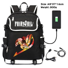 Anime Fairy Tail Canvas Backpack USB Charging Schoolbag