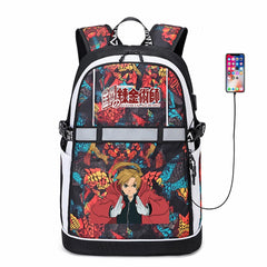 Anime Fullmetal Alchemist Zipper USB Backpack Teenger Oxford Reflective Stripe