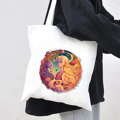 Anime Girl Cat Panda Fox Castle Moon Skull Women Canvas Shoulder Bags