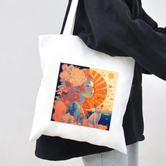 Anime Girl Cat Panda Fox Castle Moon Skull Women Canvas Shoulder Bags