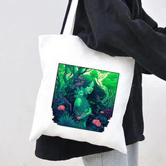 Anime Girl Cat Panda Fox Castle Moon Skull Women Canvas Shoulder Bags