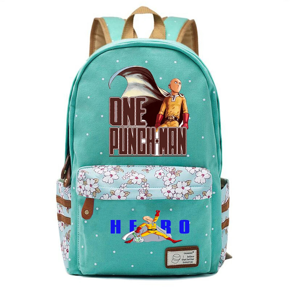 One Punch-Man Canvas Casual Backpack Student Zip Schoolbag Packsack
