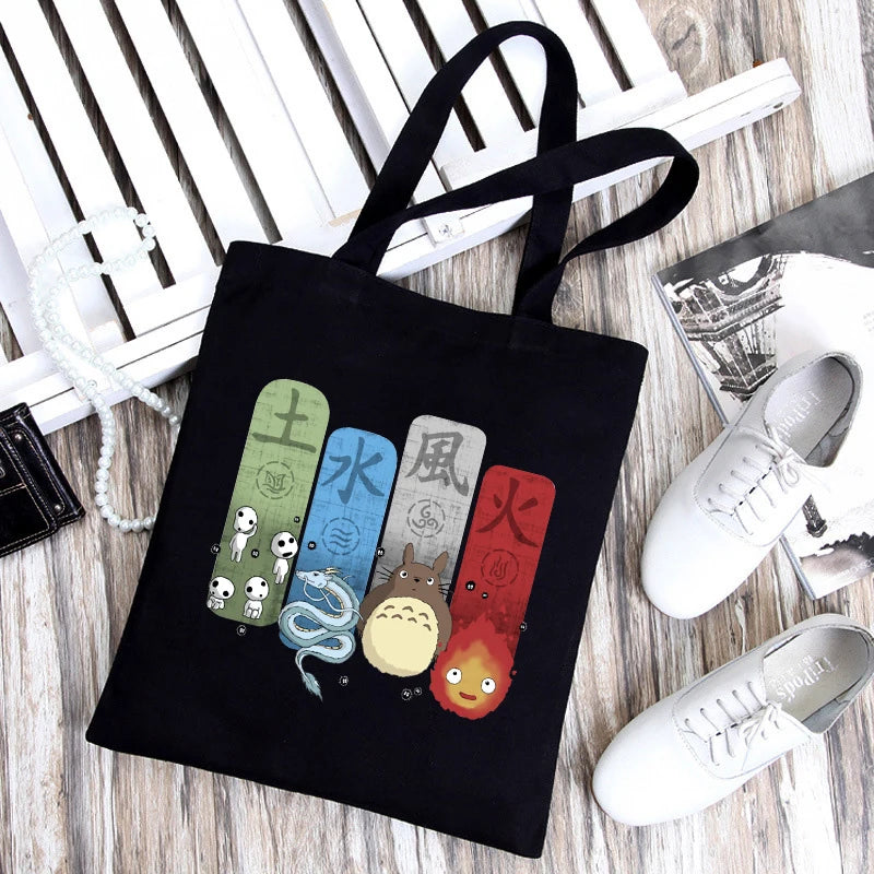 Anime Totoro Shopping Bag Graphic Tote Harajuku Shopper Bag Women Canvas