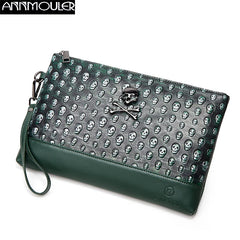 Men Skull Embossed Wrist Bag Punk Style Clutch Bag