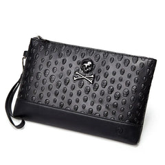 Men Skull Embossed Wrist Bag Punk Style Clutch Bag