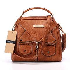 Women Shoulder Bag Handbag Pu Leather Double Zipper Tote Bag Brown