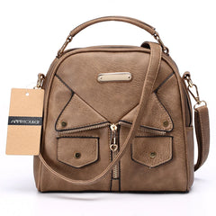 Women Shoulder Bag Handbag Pu Leather Double Zipper Tote Bag Brown