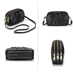 Women Leather Shoulder Bag Tri-zipper Crossbody High Small Purse