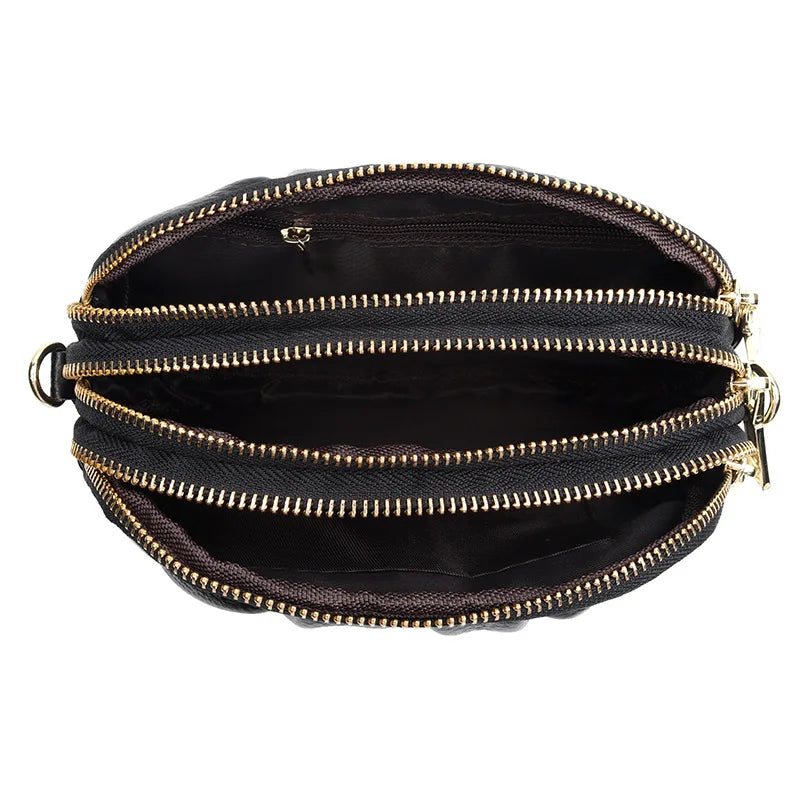 Women Leather Shoulder Bag Tri-zipper Crossbody High Small Purse