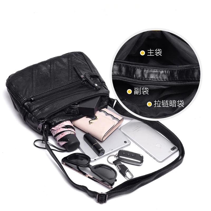 Women Soft Bag Pu Leather Shoulder Bag Washed Leather Crossbody Bag
