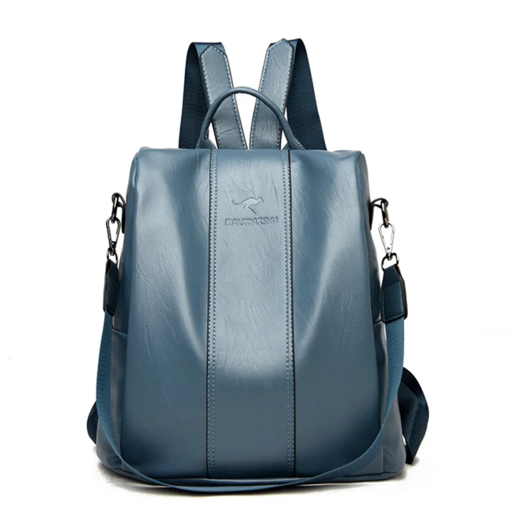 Vintage Leather Anti-theft Backpack Women Shoulder Bag