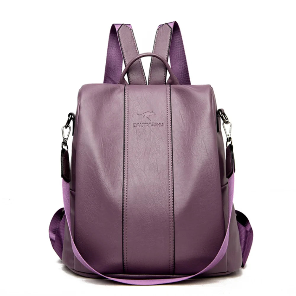 Vintage Leather Anti-theft Backpack Women Shoulder Bag