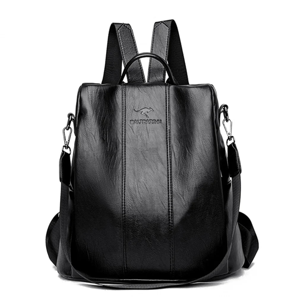 Vintage Leather Anti-theft Backpack Women Shoulder Bag