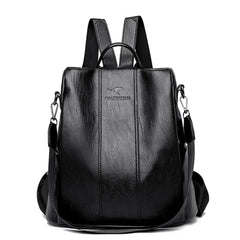 Vintage Leather Anti-theft Backpack Women Shoulder Bag