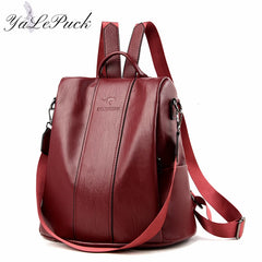 Vintage Anti-Theft Leather Backpack Women Shoulder Bag Large Capacity