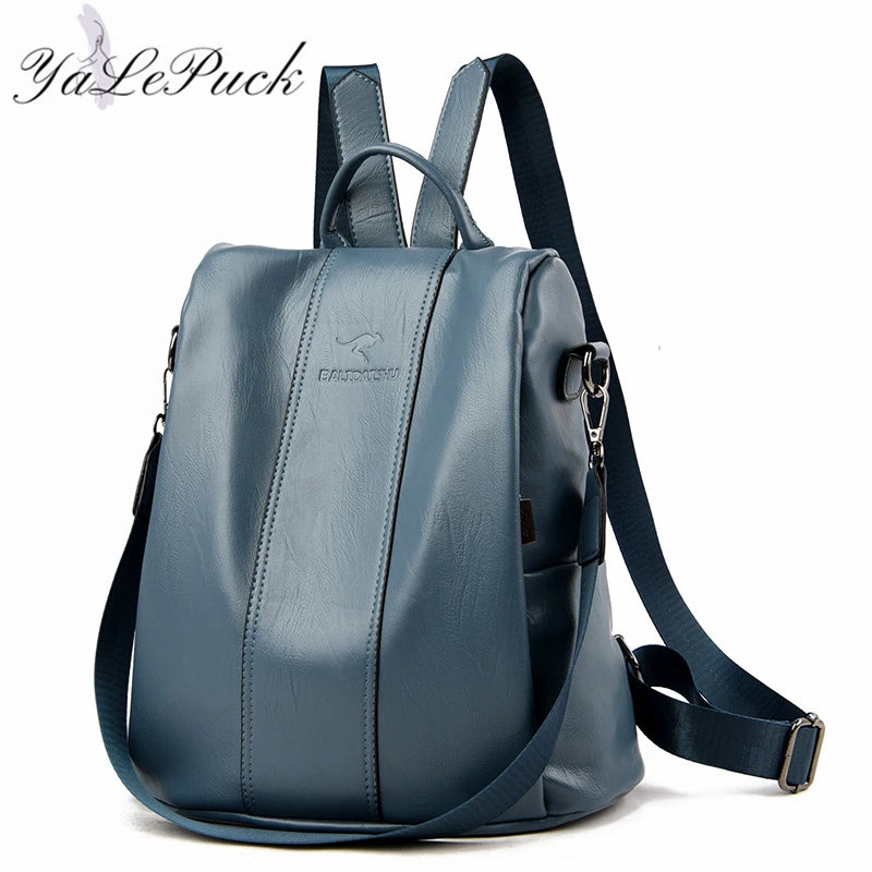 Vintage Anti-Theft Leather Backpack Women Shoulder Bag Large Capacity