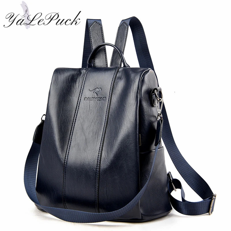 Vintage Anti-Theft Leather Backpack Women Shoulder Bag Large Capacity
