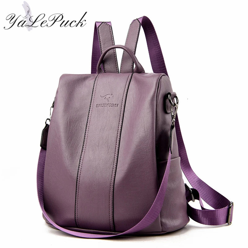 Vintage Anti-Theft Leather Backpack Women Shoulder Bag Large Capacity