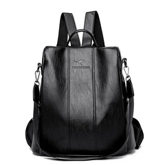 Vintage Anti-Theft Leather Backpack Women Shoulder Bag Large Capacity