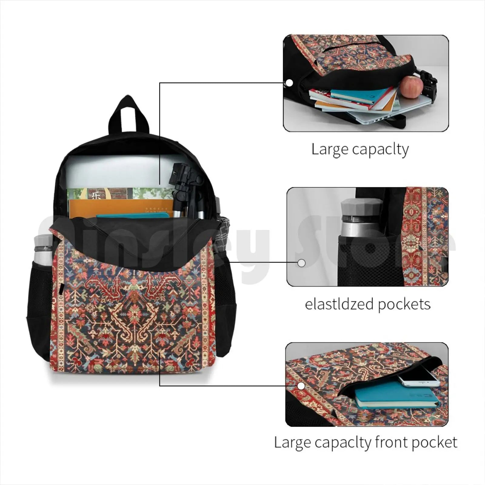 Vintage Persian Rug Floral Print Outdoor Hiking Backpack