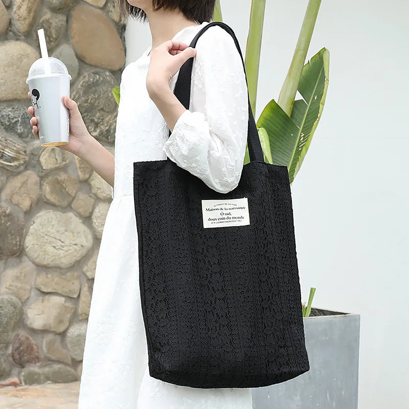 Casual Letter Print Canvas Handbag for Women