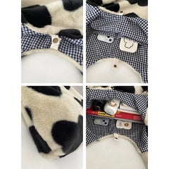 Faux Fur Love Heart Print Shoulder Bag Soft Plush Handbag Shopper Bag