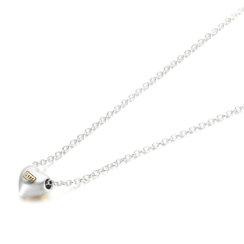 925 Sterling Silver Domed Golden Heart Collier Necklace