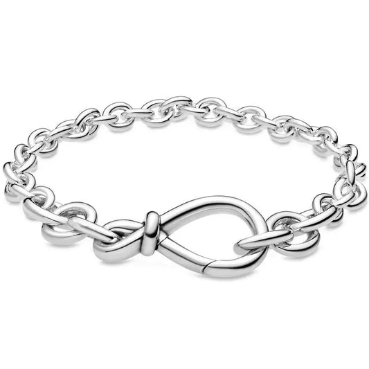 925 Silver Chunky Infinity Knot Chain Bracelet Bangle for Charm DIY