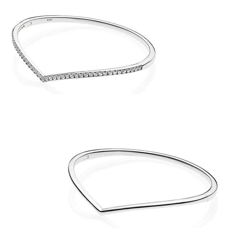 925 Sterling Silver Shimmering Wish Crystal Bracelet Bangle Charm DIY Jewelry