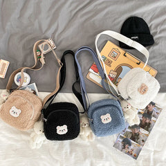Autumn Winter Bear Messenger Bag Plush Mobile Phone Girls Kids Shoulder Bag