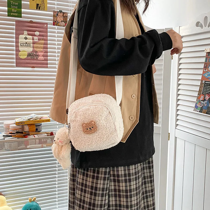 Autumn Winter Bear Messenger Bag Plush Mobile Phone Girls Kids Shoulder Bag