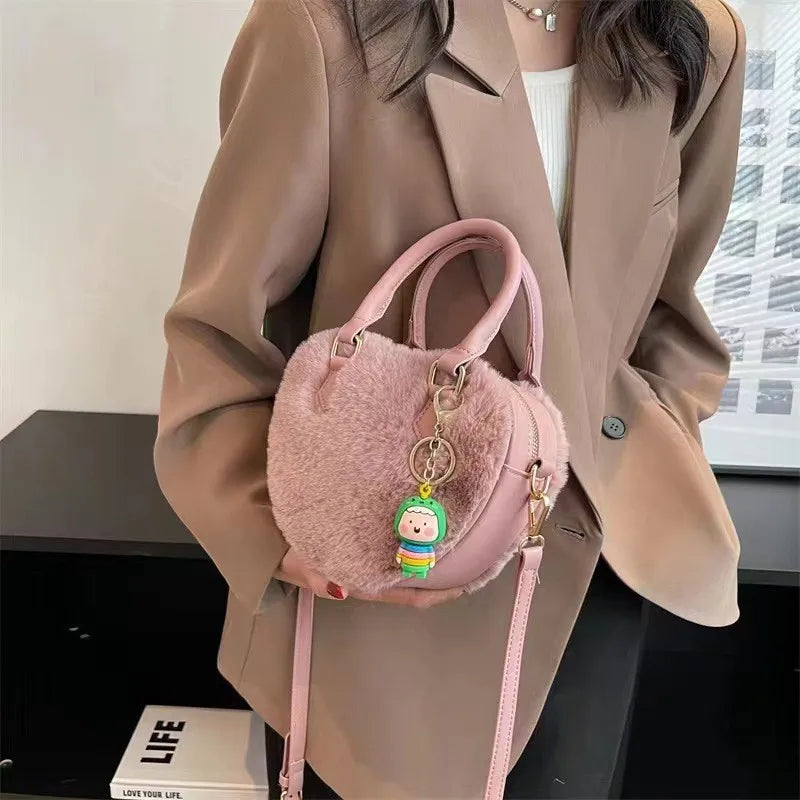 Women's Plush Handbag Retro Leisure Zipper Solid Autumn Winter
