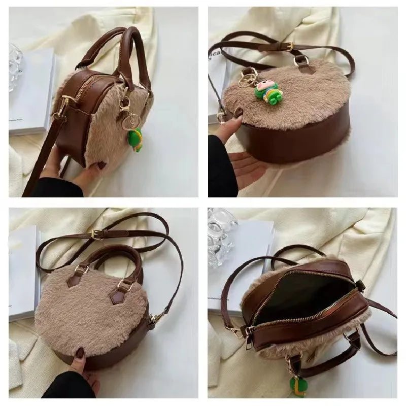 Women's Plush Handbag Retro Leisure Zipper Solid Autumn Winter